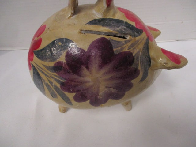 Handpainted Folk Art Pottery Piggy Bank - 4