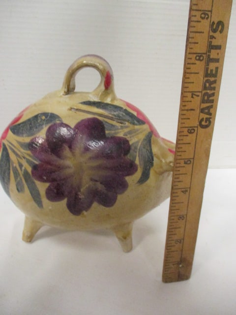 Handpainted Folk Art Pottery Piggy Bank - 6