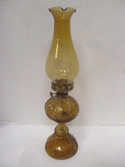 Amber Glass Oil Lamp: 17"h