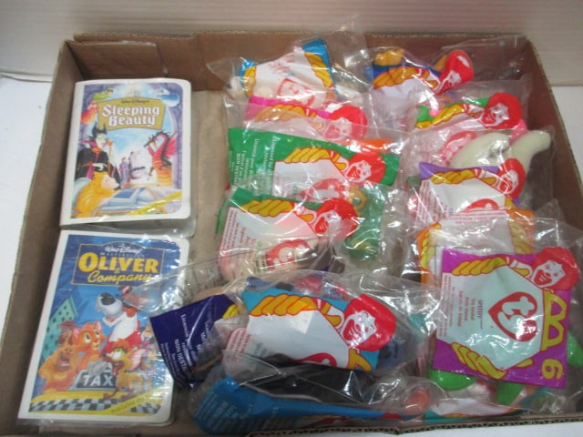 Grouping of 1996 McDonald's Ty Beanie Baby Happy Meal Toys and Two Walt Disney: Movie Story Book Toys