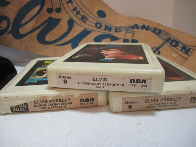 1970's Elvis Presley Pennant, Three 8 Track Player Cartridges and "Elvis '68 Comeback - 2