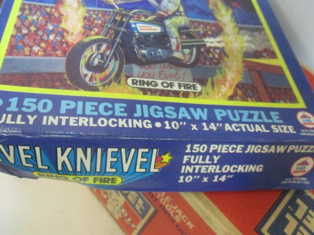 1970's "Evel Knievel"Jigsaw Puzzle and Ideal No. 3408-2 "Scramble Van" in Original Box - 3