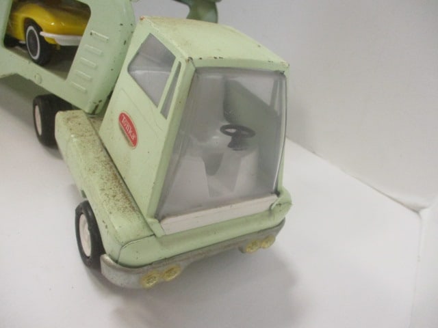 Vintage Tonka Metal Car Carrier with Two Plastic Vehicles - 3