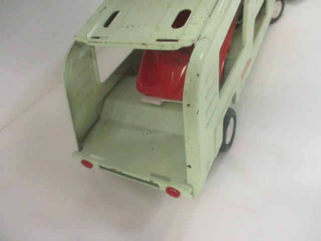 Vintage Tonka Metal Car Carrier with Two Plastic Vehicles - 4