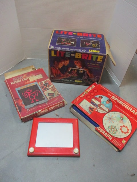 1960's Hasbro "Lite-Brite" in Original Box, "Original Slinky Kookey Kritters" Drawing Game, (1 of 11)