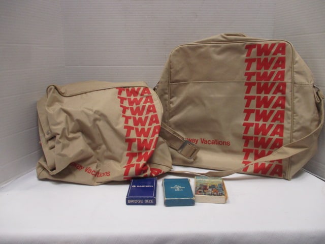 Two Vintage 1970's "Getaway Vacations" Tan Carry On Shoulder Bags and (1 of 6)