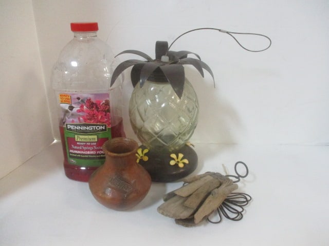 Hummingbird Feeder, Hummingbird Food, Rustic Angel and Signed Pottery Vase: .