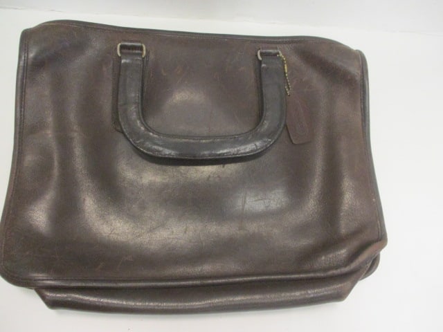 Coach Brown Leather Satchel: tag on inside reads No. 456-5908 Coach registration number, unauthenticated see pictures and preview to make own determination