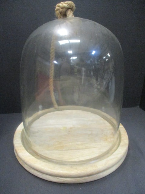 Large Decorative Glass Cloche with Wood Base and Rope Handle (1 of 4)