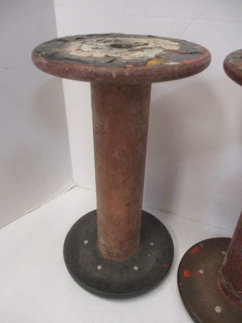 Four Vintage Wooden Textile Mill Spools and Bobbin Candle Snuffer - 10