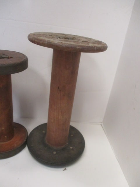 Four Vintage Wooden Textile Mill Spools and Bobbin Candle Snuffer - 4