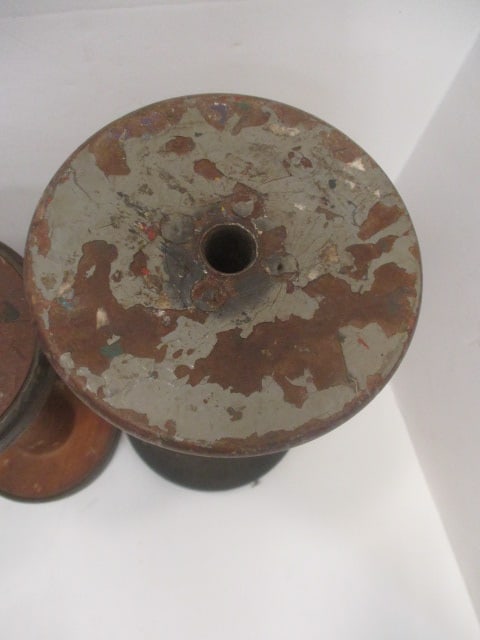 Four Vintage Wooden Textile Mill Spools and Bobbin Candle Snuffer - 5