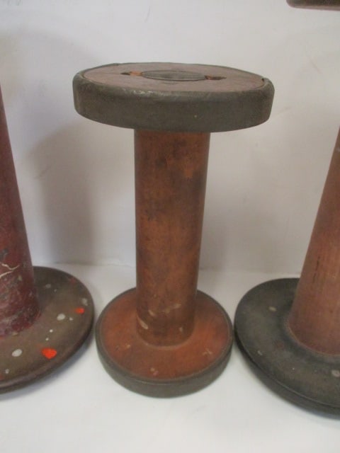 Four Vintage Wooden Textile Mill Spools and Bobbin Candle Snuffer - 6