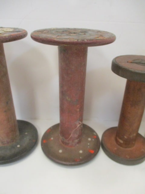 Four Vintage Wooden Textile Mill Spools and Bobbin Candle Snuffer - 8