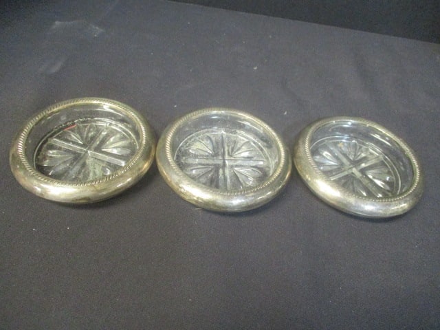 Three Sterling Rimmed Glass Coasters (1 of 3)