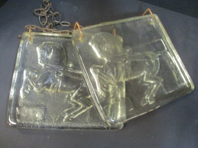Two Molded Glass Tiles with Rearing Horse Design (1 of 4)