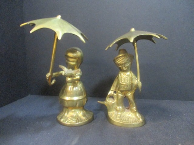 Brass Boy and Girl with Umbrellas Figurines (1 of 8)