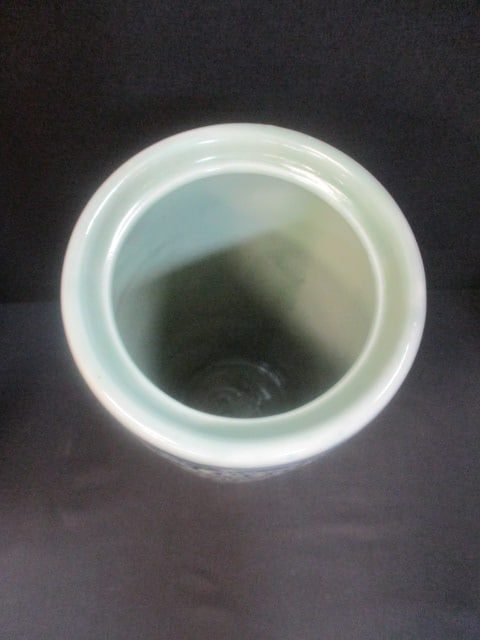 Tall Pottery Vase with Blue Paisley Designs - 2