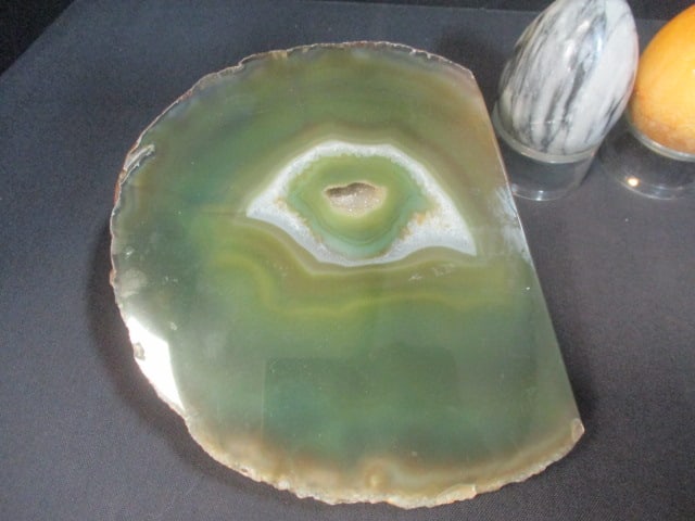 Geode Slab Paperweight and Two Polished Stone Eggs - 4