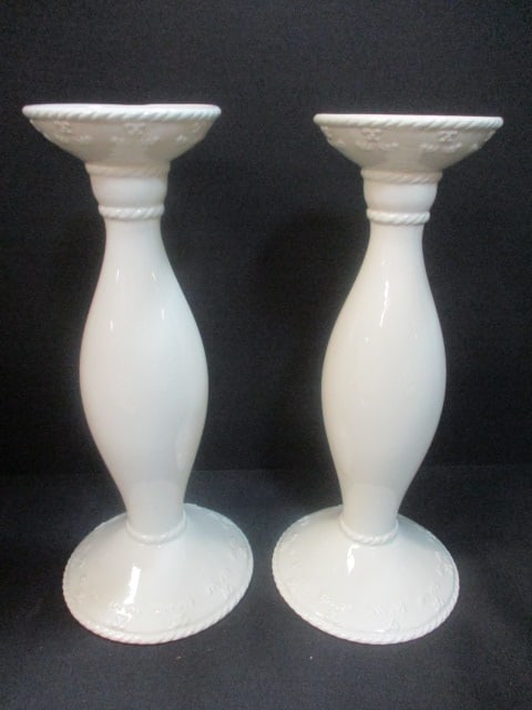 Pair of Glazed Ceramic Pillar Candle Holders (1 of 5)