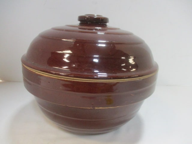 Brown Glazed USA Pottery Oven Proof Covered Bowl (1 of 6)