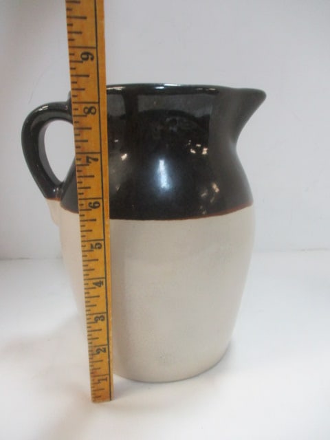 Brown and White Stoneware Pitcher - 5