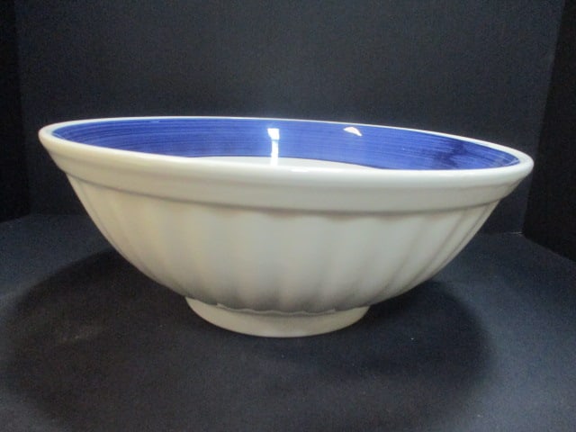 Roma Italian Pottery Blue Stripe Design Bowl: 13 1/4"dia x 5 1/4"h