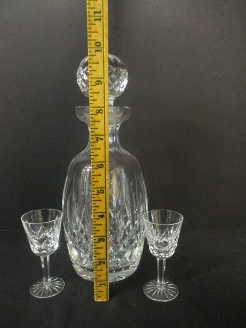 Waterford "Lismore" Crystal Cordial Set - Decanter and Pair of Stem Glasses - 9