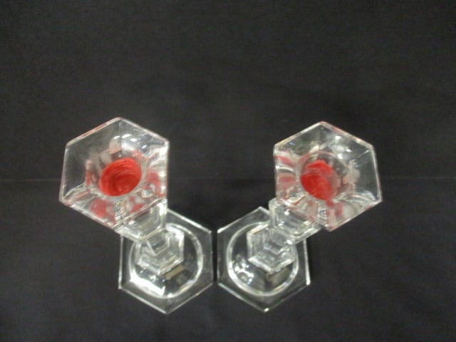Pair of Crystal Tapered Candle Holders - 2