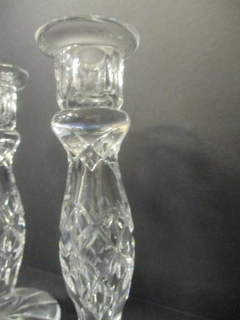 Pair of Cut Glass Crystal Candle Holders - 3