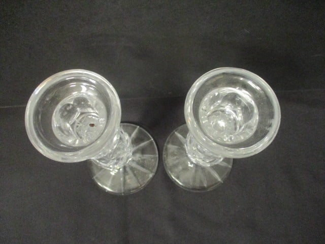 Pair of Cut Glass Crystal Candle Holders - 4