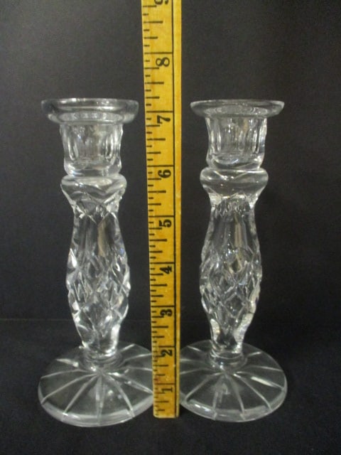 Pair of Cut Glass Crystal Candle Holders - 5