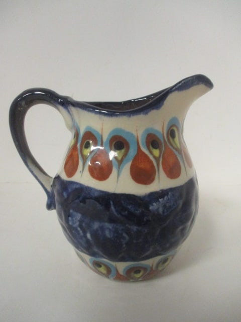 Vintage Studio Art Pottery "Peacock Eyes" Pitcher: 5 1/2"
