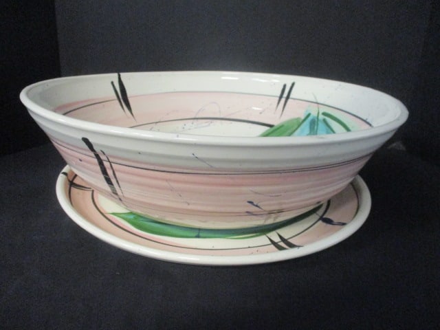 Large Studio Art Pottery Abstract Glazed Bowl and Plate - both Signed (1 of 7)