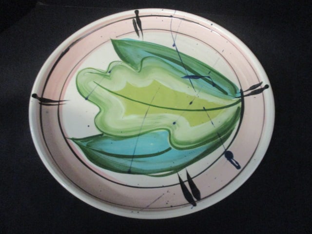 Large Studio Art Pottery Abstract Glazed Bowl and Plate - both Signed - 2