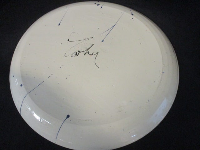 Large Studio Art Pottery Abstract Glazed Bowl and Plate - both Signed - 3