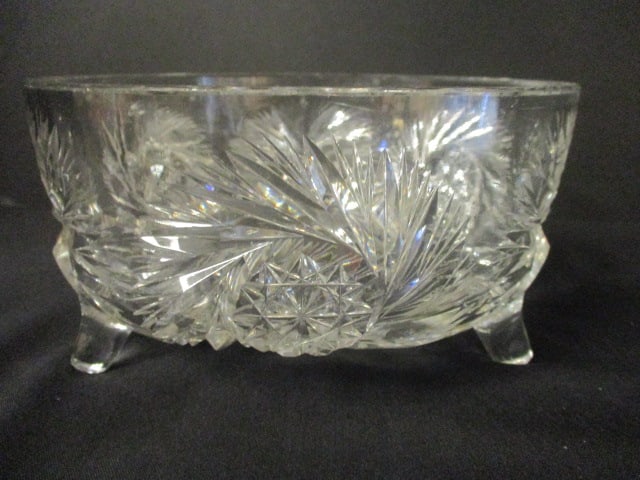 Vintage Cut Glass Crystal Footed Bowl - 2
