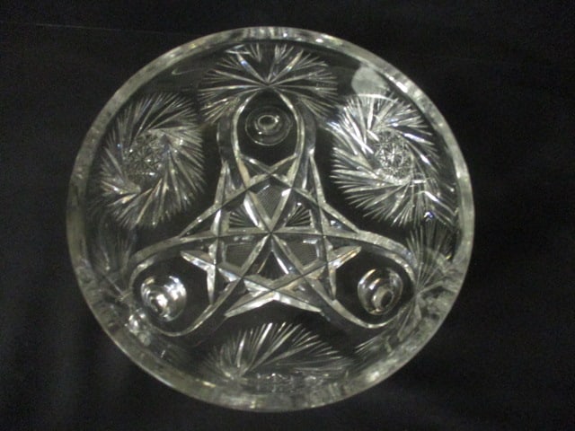 Vintage Cut Glass Crystal Footed Bowl - 3