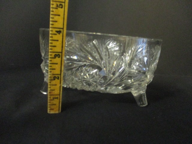 Vintage Cut Glass Crystal Footed Bowl - 5