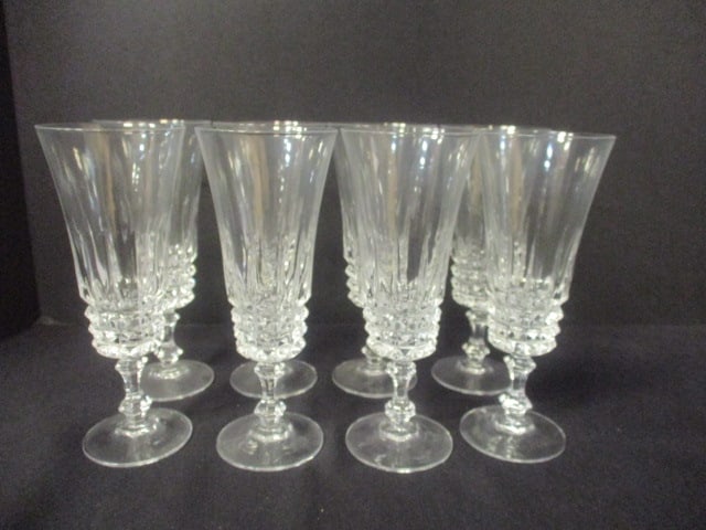 Set of 8 Vintage Cristal D'Arques Durand Tulleries Villandry Crystal Fluted Stem Glasses: 6 1/2" each