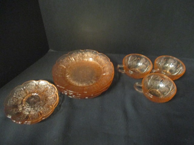 Vintage Jeannette Glass "Cherry Blossom" Pink Depression Glass Plates, Cups, (1 of 7)
