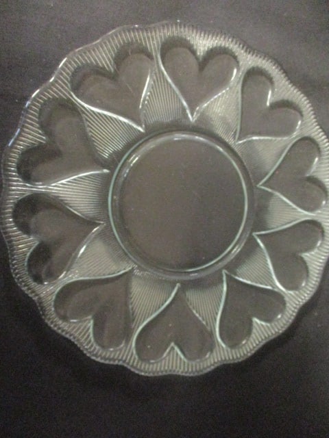 5 Vintage Etched Flowers and 4 Pressed Hearts Glass Plates - 3