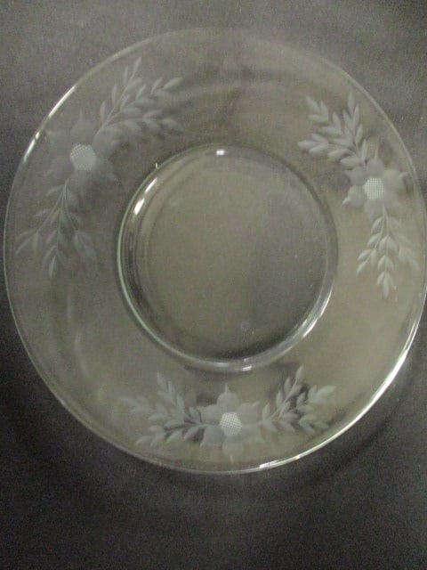5 Vintage Etched Flowers and 4 Pressed Hearts Glass Plates - 5