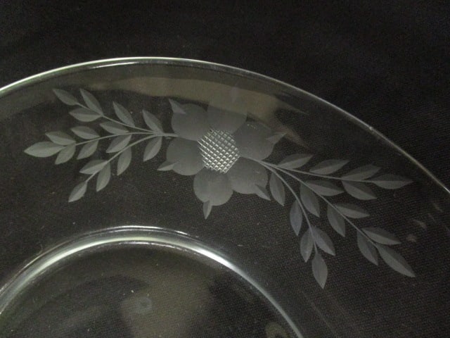 5 Vintage Etched Flowers and 4 Pressed Hearts Glass Plates - 6