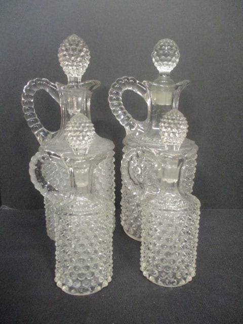4 Vintage Hobnail Glass Cruets: (2) 6 1/4" and (2) 9 1/4"