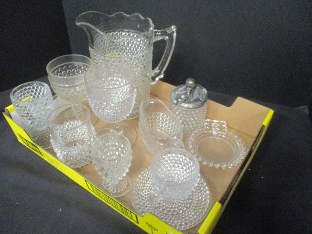 Collection of Vintage Hobnail Glass Sugar, Creamer, Pitcher, Glasses, and Dishes (1 of 9)