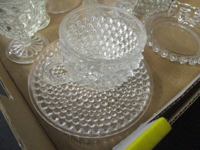 Collection of Vintage Hobnail Glass Sugar, Creamer, Pitcher, Glasses, and Dishes - 2