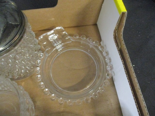 Collection of Vintage Hobnail Glass Sugar, Creamer, Pitcher, Glasses, and Dishes - 3