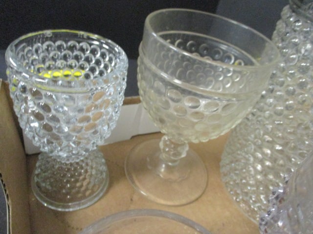 Collection of Vintage Hobnail Glass Sugar, Creamer, Pitcher, Glasses, and Dishes - 7