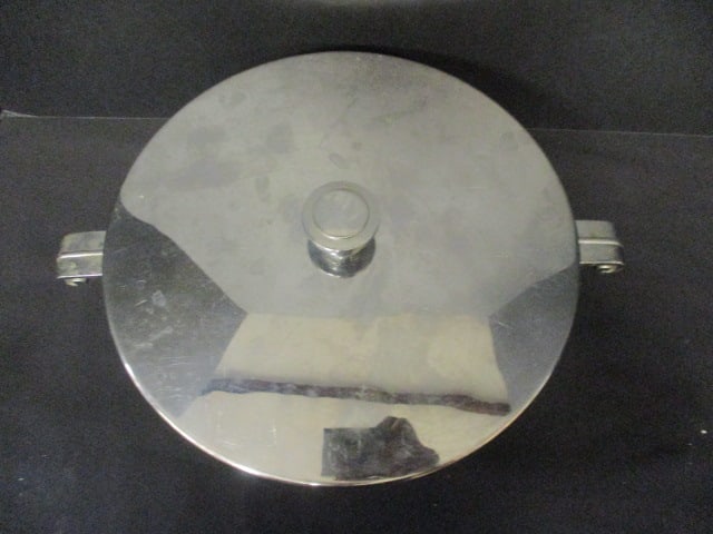 Art Deco Manning Bowman Ceramic Green Bowl with Stainless Lid and Holder - 2
